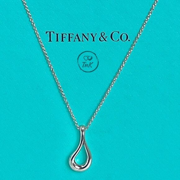 Retired Tiffany & Co Elsa Peretti Open Teardrop Pendant Necklace - Silver - Picture 1 of 16